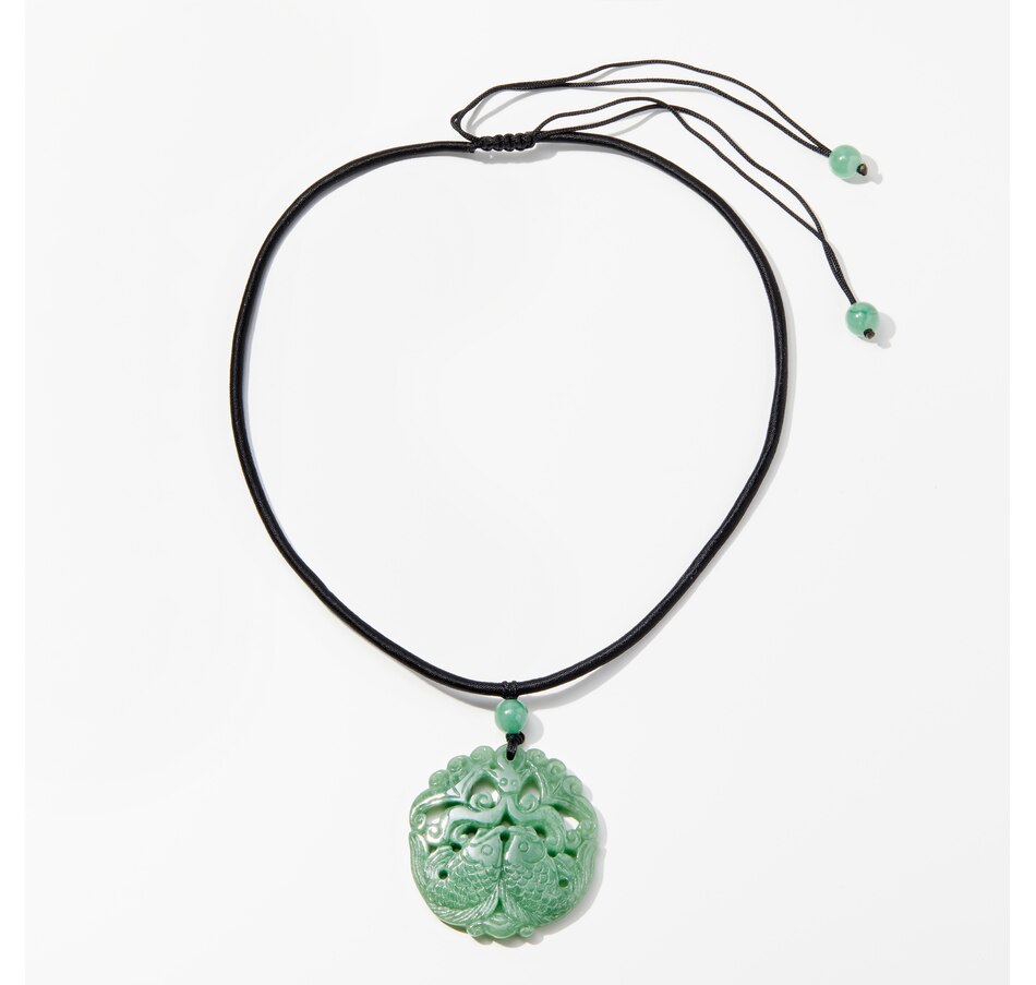 Image 241420.jpg, Product 241-420 / Price $249.99, Roz Kwan Jewellery Collection 18" Natural Dyed Jade Carving Double Fish on Black Satin Cord Necklace from Roz Kwan Jewellery Collection on TSC.ca's Jewellery department