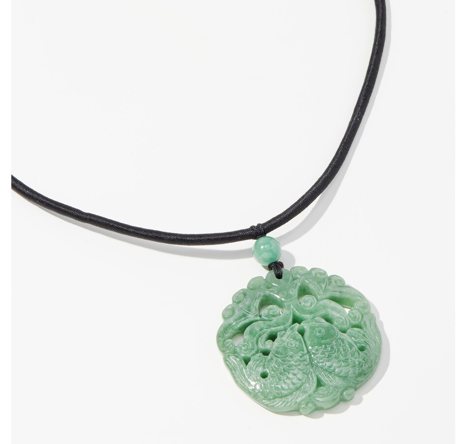 Image 241420_ALTMORE1.jpg, Product 241-420 / Price $249.99, Roz Kwan Jewellery Collection 18" Natural Dyed Jade Carving Double Fish on Black Satin Cord Necklace from Roz Kwan Jewellery Collection on TSC.ca's Jewellery department