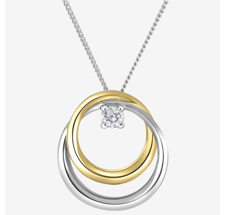 Canadian Ice 10K Two Tone Gold 0.05ctw Diamond Double Circle Pendant With Chain