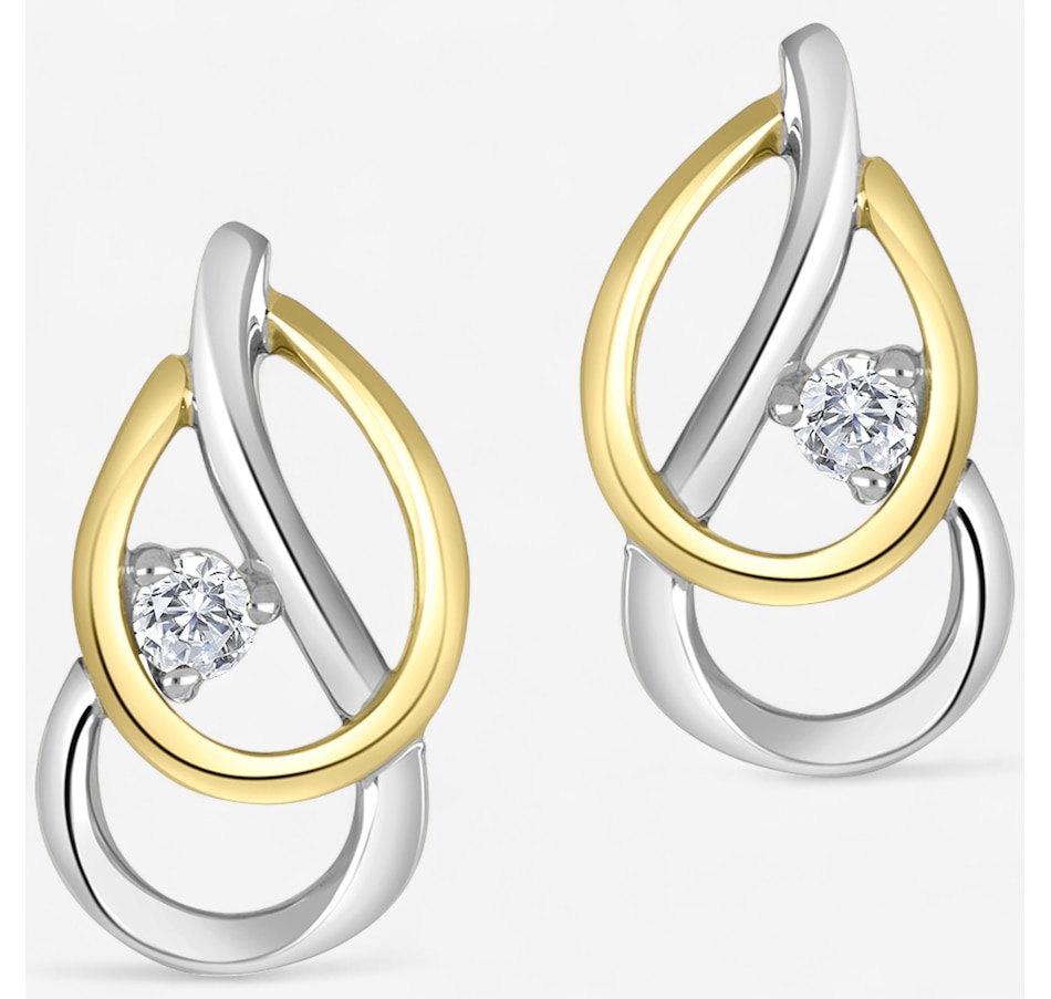 Canadian Ice 10K Two Tone Gold 0.08ctw Diamond Double Drop Earrings