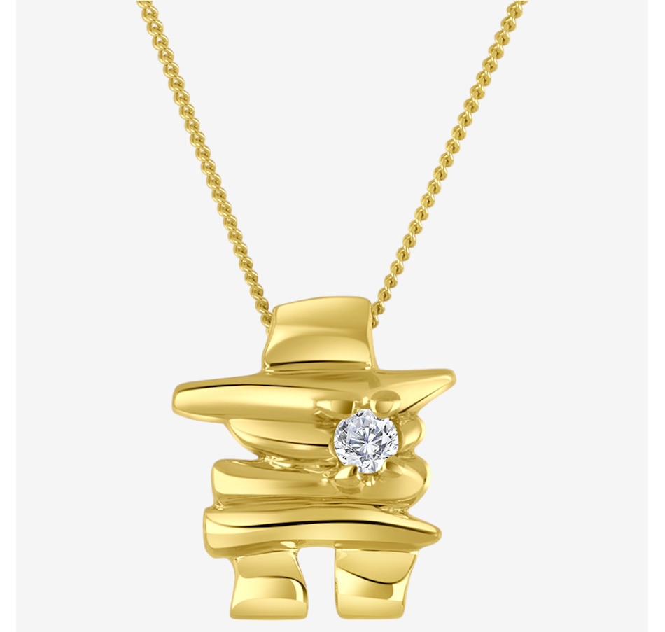 Canadian Ice 10K Yellow Gold Diamond 0.05ctw Inuit Pendant With Chain