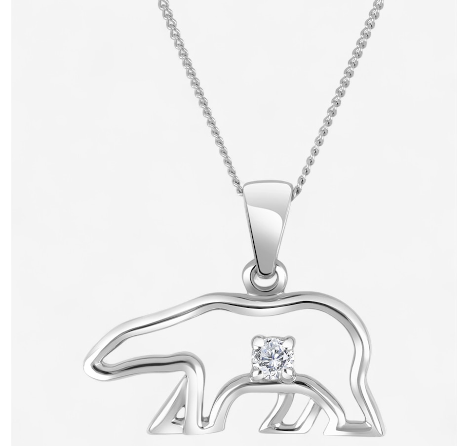 Canadian Ice 10K White Gold 0.05ctw Diamond Bear Pendant With Chain