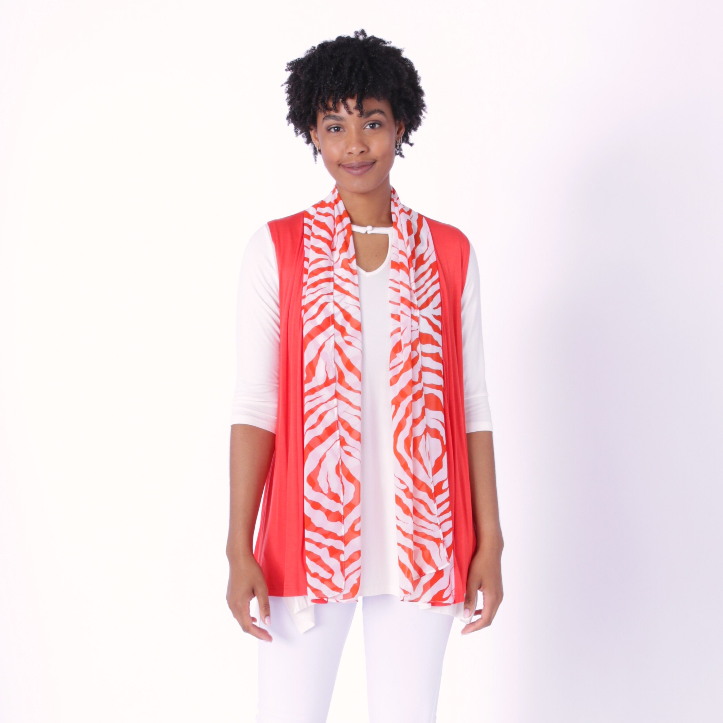 Orange Fashion Village Vest With Printed Scarf Detail