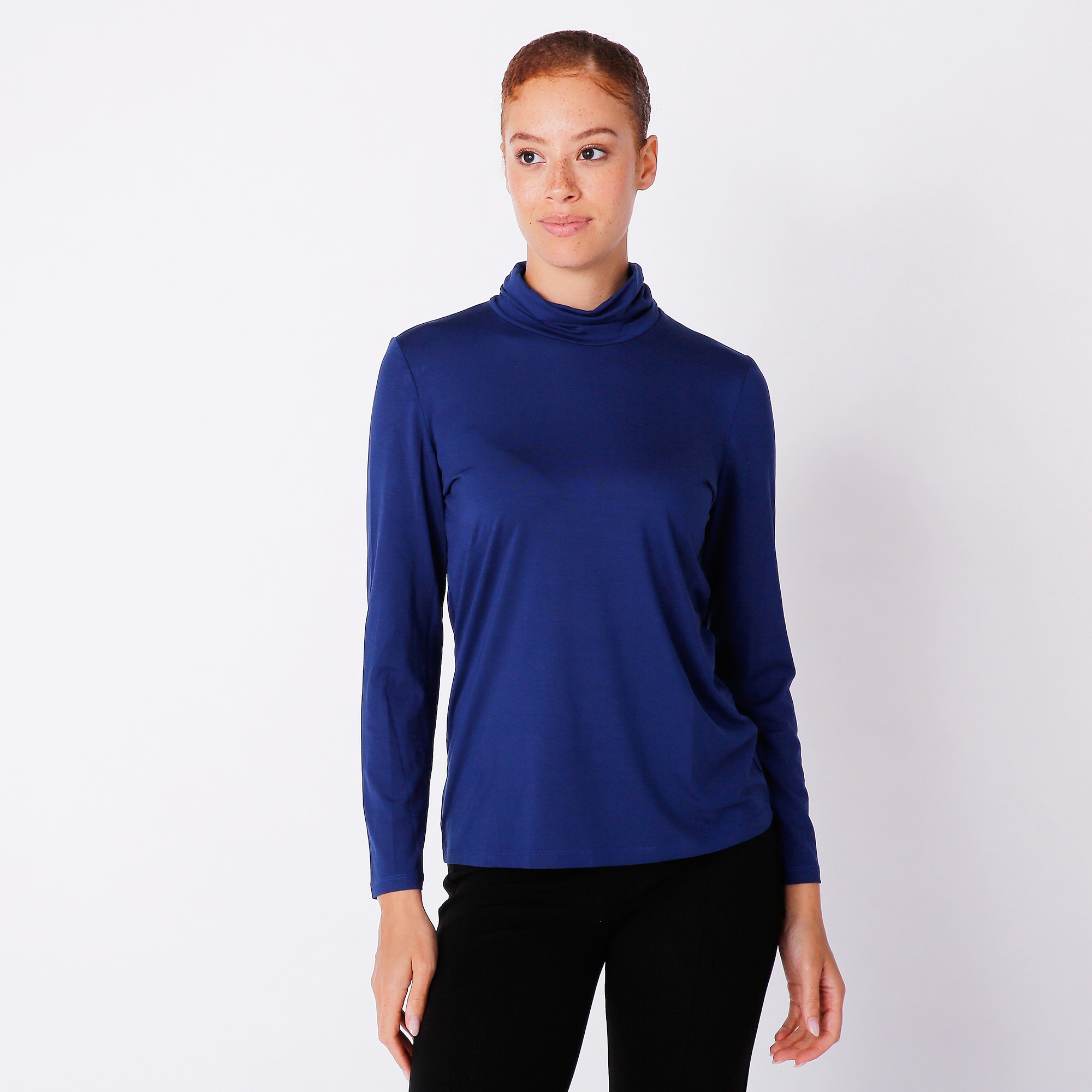 Navy blue mock neck top sale