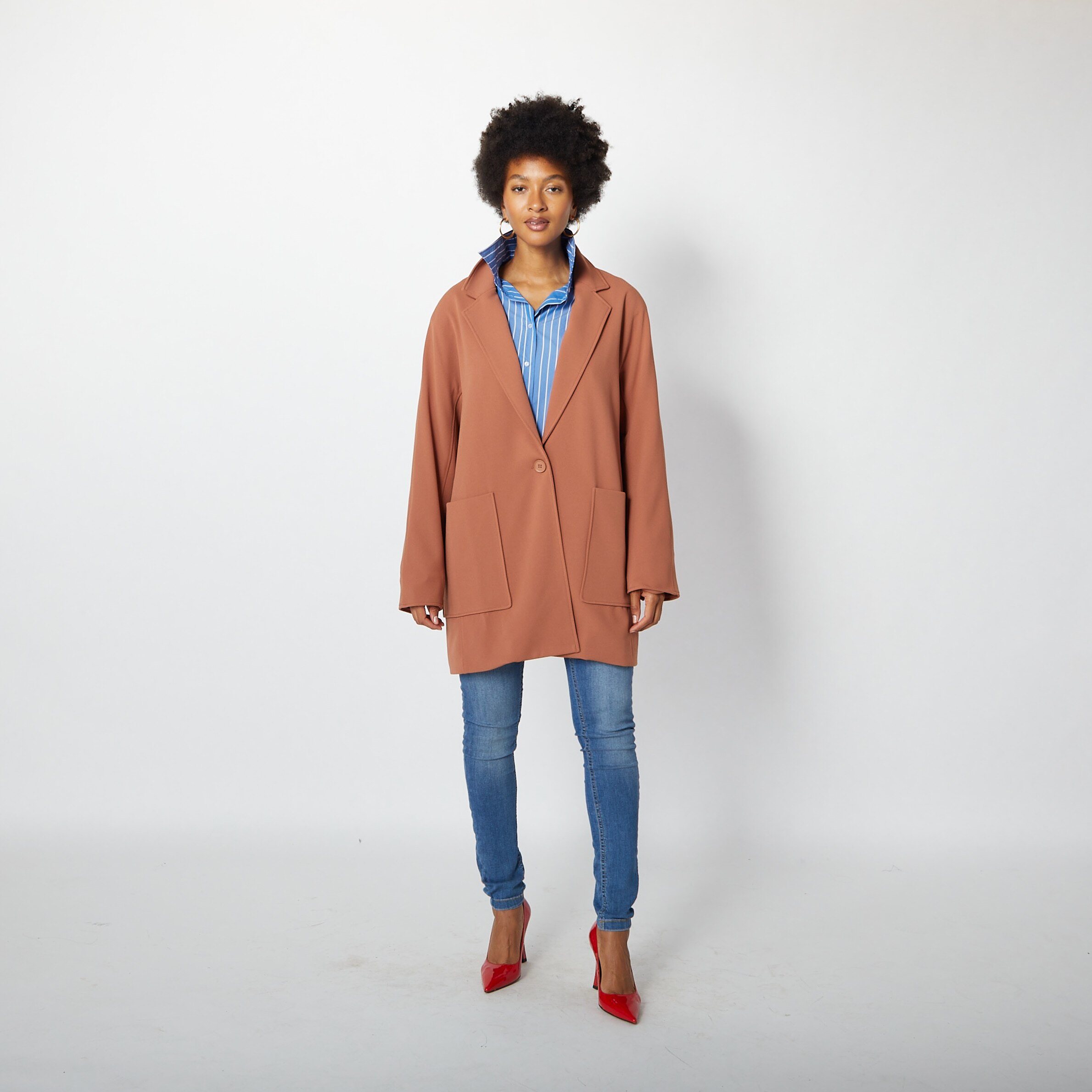 Brian Bailey Oversized Dolman Sleeve One Button Easy Blazer