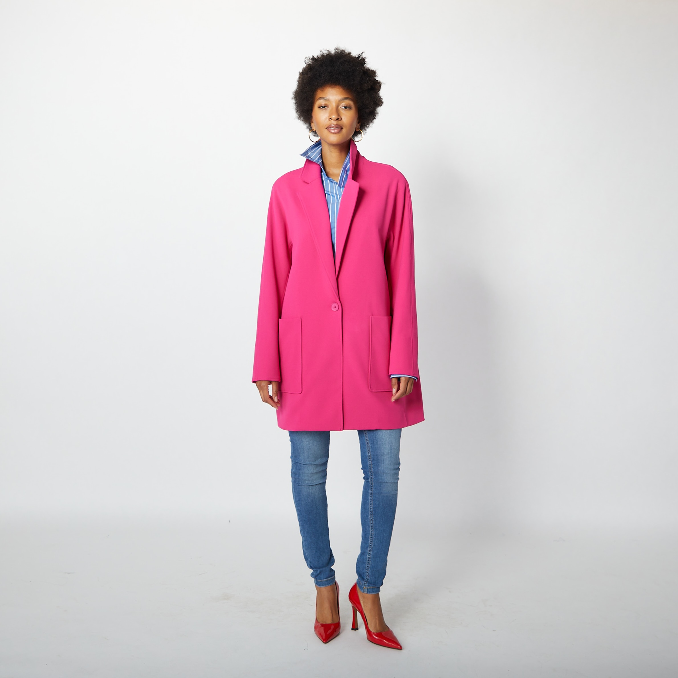 Brian Bailey Oversized Dolman Sleeve One Button Easy Blazer