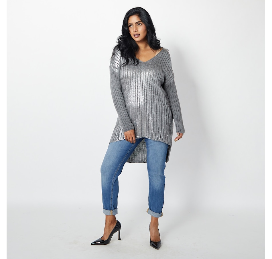 Image 241575_GRY.jpg, Product 241-575 / Price $42.33, Brian Bailey Painted Foil V-Neck Sweater from Brian Bailey on TSC.ca's Fashion department