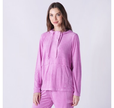 Buy Cuddl Duds Women's Fleecewear with Stretch Half-Zip Hoodie, Blue,  Medium at