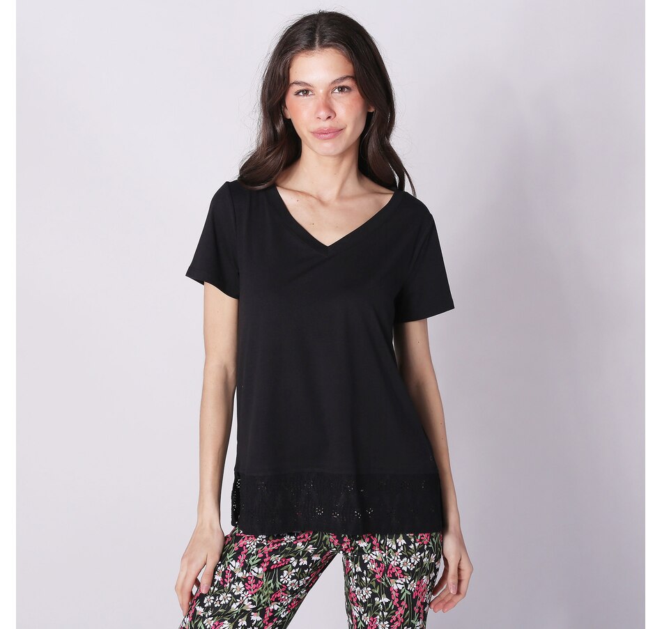 Image 241662_BLK.jpg, Product 241-662 / Price $12.33, Cuddl Duds Flexwear V-Neck Top With Eyelet Hem from Cuddl Duds on TSC.ca's Fashion department