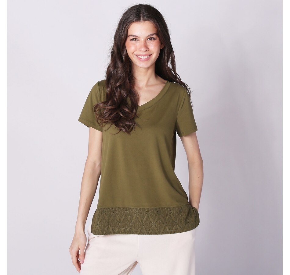 Image 241662_OLI.jpg, Product 241-662 / Price $12.33, Cuddl Duds Flexwear V-Neck Top With Eyelet Hem from Cuddl Duds on TSC.ca's Fashion department