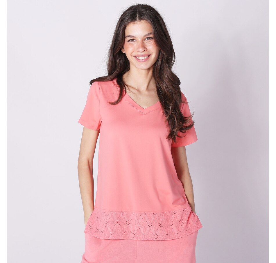 Image 241662_SHCRL.jpg, Product 241-662 / Price $12.33, Cuddl Duds Flexwear V-Neck Top With Eyelet Hem from Cuddl Duds on TSC.ca's Fashion department