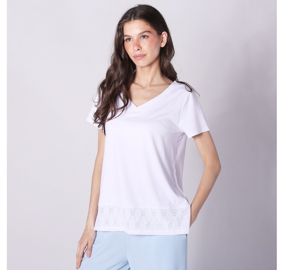 Image 241662_WHT.jpg, Product 241-662 / Price $12.33, Cuddl Duds Flexwear V-Neck Top With Eyelet Hem from Cuddl Duds on TSC.ca's Fashion department