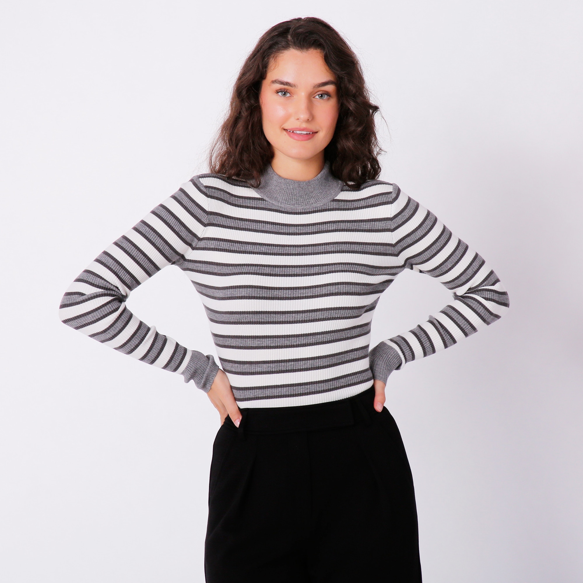 Striped long on sale sleeve mock neck