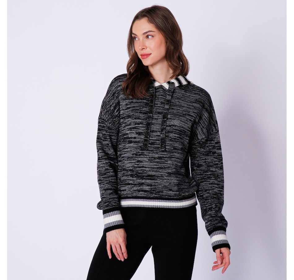 Clothing & Shoes - Tops - Sweaters & Cardigans - Pullovers - Badgley  Mischka Marled Yarn Sweater With Striped Knit Hood And Cuffs - Online  Shopping for Canadians