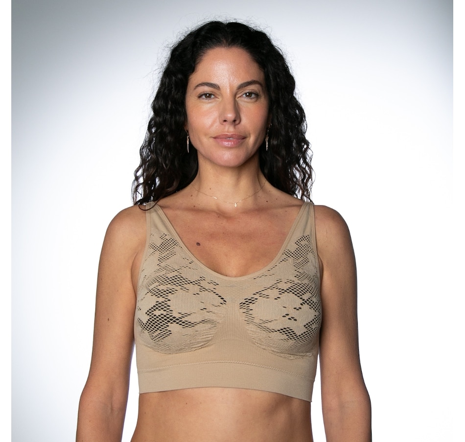Seamless Underwire Bra with Lace Strap Inset Nude XS by Rhonda Shear