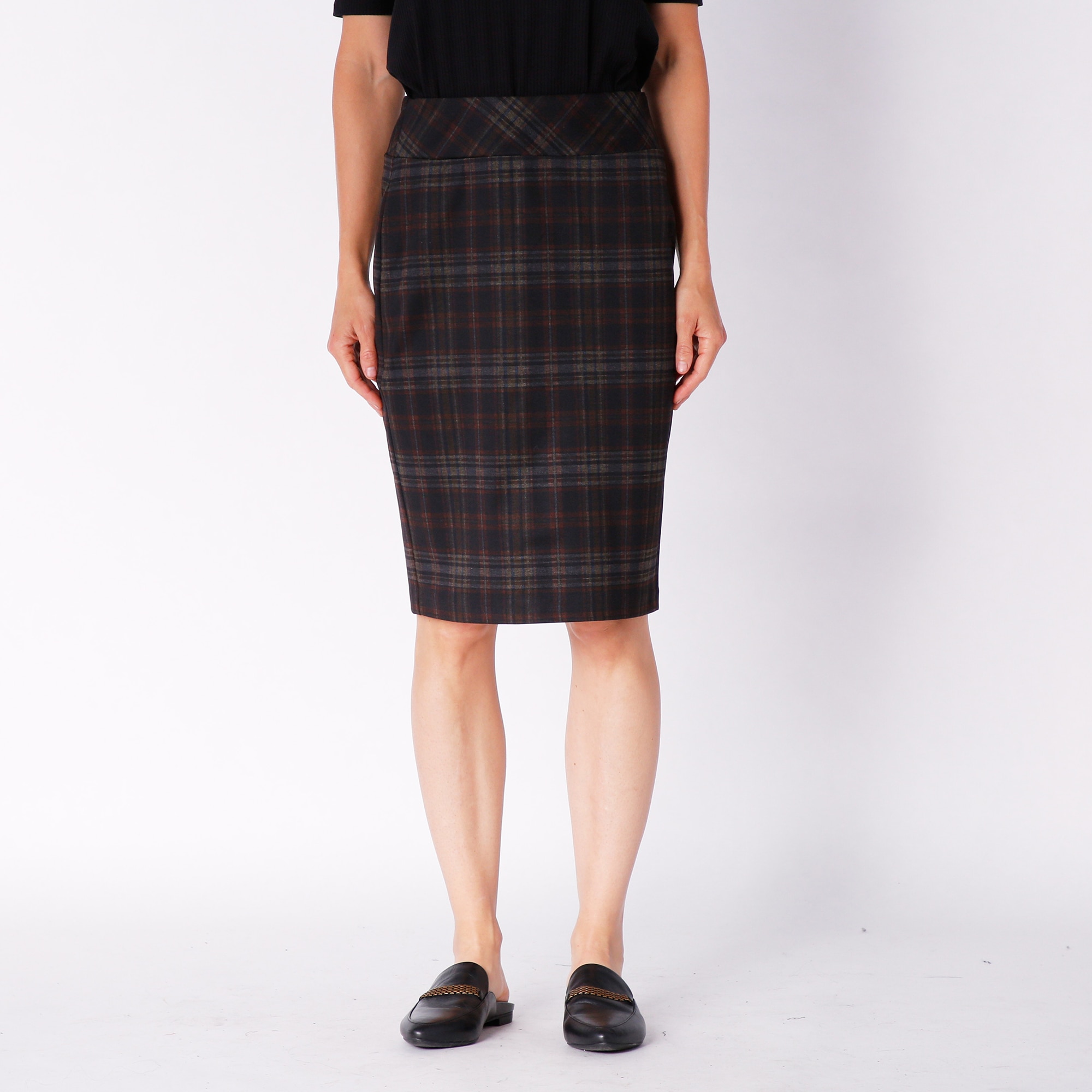 Brown pull 2025 on pencil skirt