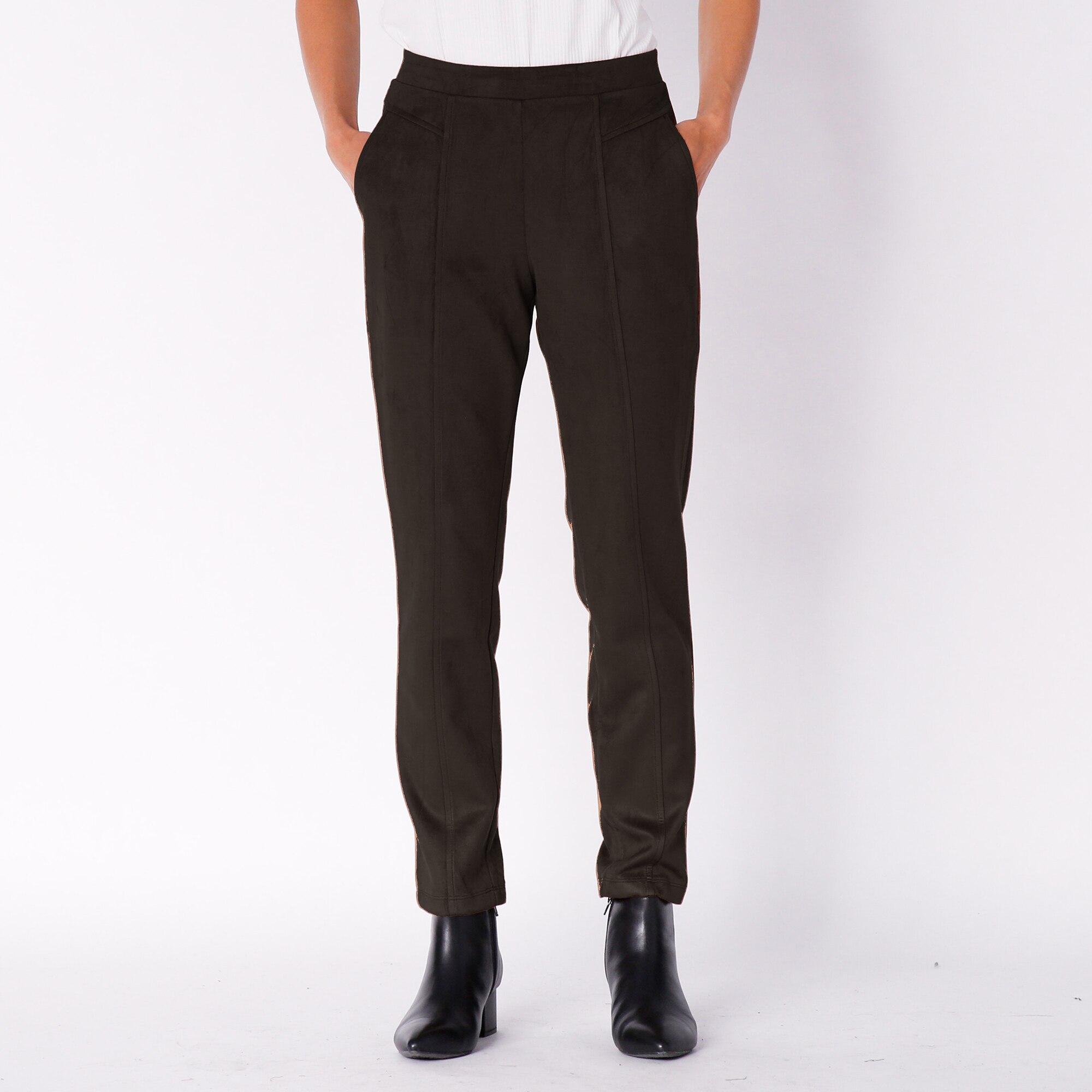 Mr. Max Stretch Faux Suede Pant With Pockets And Seam Detail