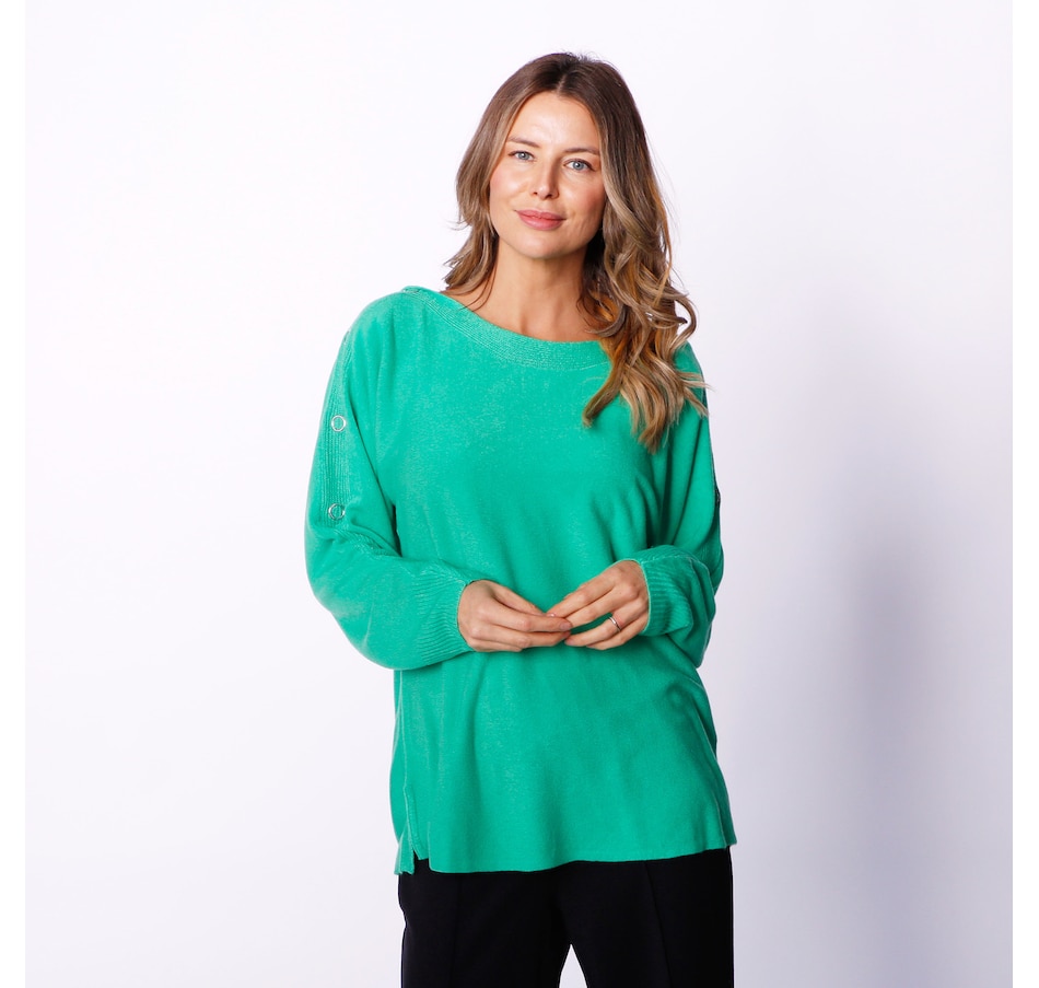 Image 241802_BTGRN.jpg, Product 241-802 / Price $29.33, Diane Gilman Snap Boatneck Sweater from DG2 by Diane Gilman on TSC.ca's Fashion department