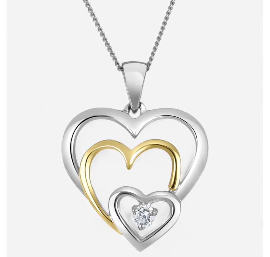 Canadian Ice 10K Two Tone Gold 0.05 ctw Diamond Triple Heart Pendant With Chain