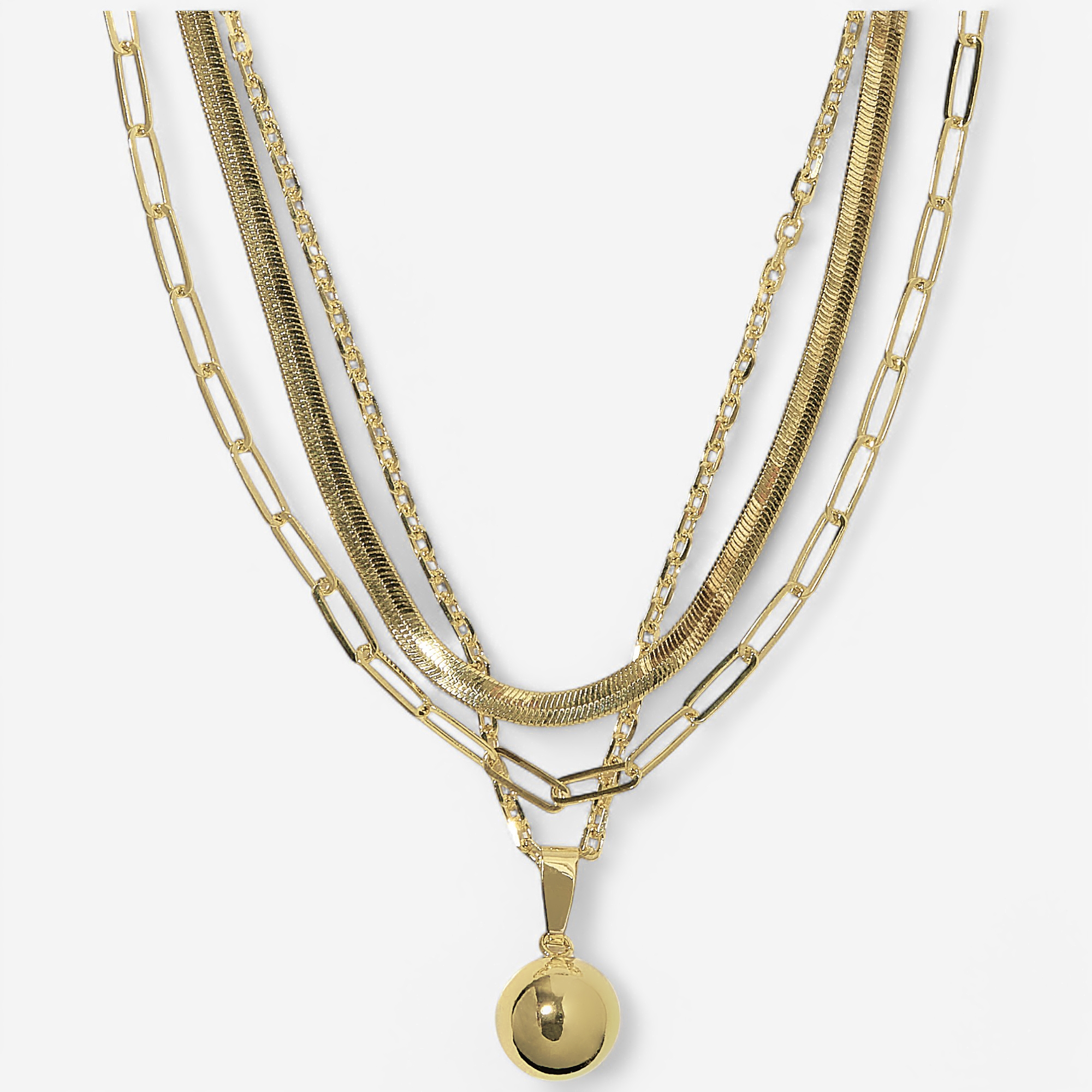 Bronzoro Yellow Gold Set of Three Chains - Herringbone, Paperclip