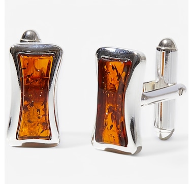  Amber Extraordinaire Sterling Silver/Yellow Gold Plate Amber Cufflinks