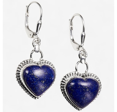 Himalayan Gems Sterling Silver Gemstone Heart Leverback Earrings