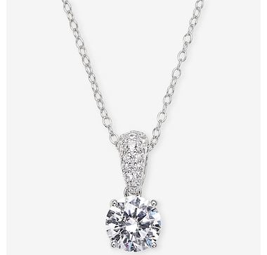 Product 242-045 / Price $59.99 , Diamonelle Sterling Silver Rhodium Plate Round Solitaire Diamonelle Pendant with Chain