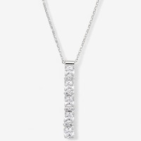 Diamonelle Sterling Silver Rhodium Plate Diamonelle Cushion & Round Linear Pendant & Chain