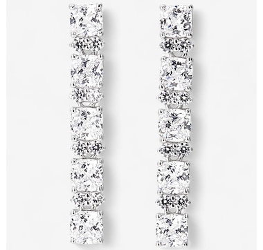 Diamonelle Sterling Silver Rhodium Plate Cushion & Round Diamonelle Dangle Earrings