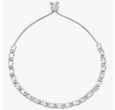 Diamonelle Sterling Silver Rhodium Plate Cushion & Round Diamonelle Bolo Bracelet