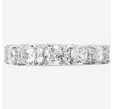 Diamonelle Sterling Silver Rhodium Plate Cushion & Round Diamonelle Eternity Band