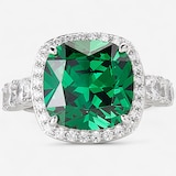 Diamonelle Sterling Silver Rhodium Plate Cushion Green Diamonelle Halo Ring
