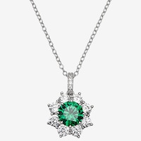 Diamonelle Sterling Silver Rhodium Plate Green & White Diamonelle Starburst Pendant