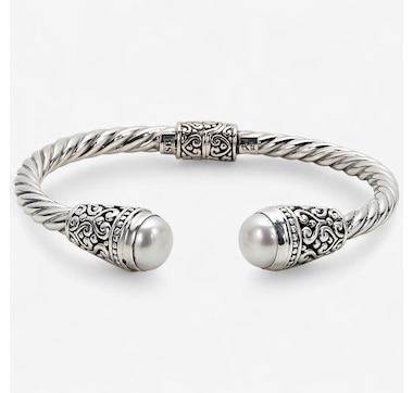 Product 242-072 / Price $219.99 , Samuel B. Collection Sterling Silver Balinese Des White Fresh Water Pearl Twisted Bangle