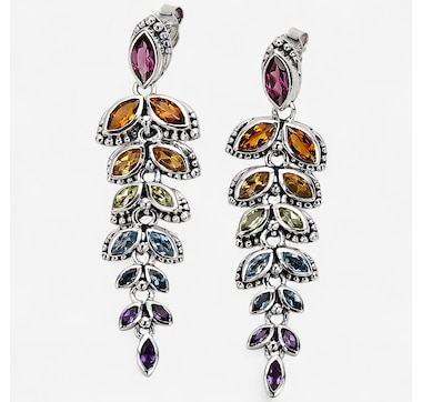 Product 242-073 / Price $329.99 , Samuel B. Collection Sterling Silver Multi-Gemstone Feather Drop Earrings