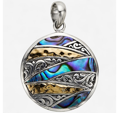 Product 242-079 / Price $219.99 , Samuel B. Collection Sterling Silver/18K Abalone And Hammered Gold Pendant
