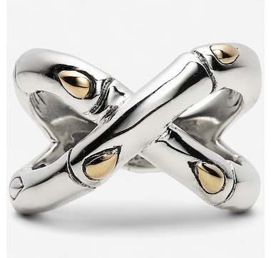 Product 242-080 / Price $129.99 , Samuel B. Collection Sterling Silver/18K Bamboo Design X Ring