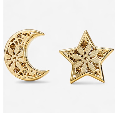 Stefano Oro 14K Yellow Gold Moon And Star Ricami Stud Earrings