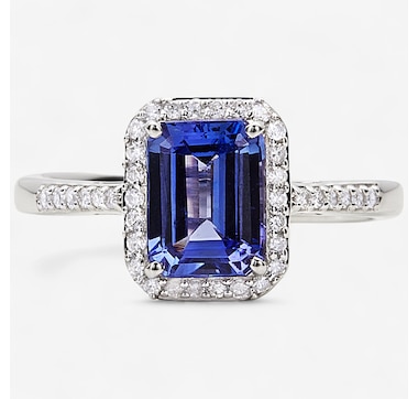 14K White Gold 2.00ctw Emerald Cut Tanzanite & Diamond Ring