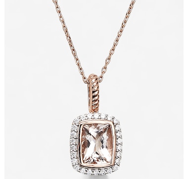 Sterling Silver 14K Rose Gold Morganite & White Zircon Pendant with Chain