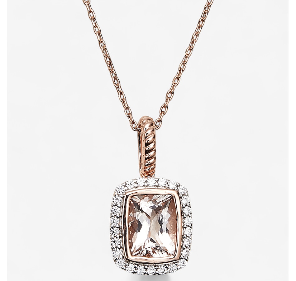 Sterling Silver 14K Rose Gold Morganite & White Zircon Pendant with Chain