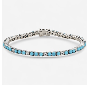 Sterling Silver Sleeping Beauty Turquoise & White Zircon Bracelet