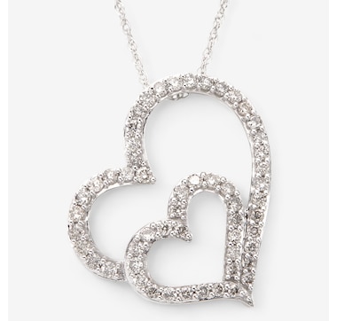 10K White Gold 0.50ctw Diamond Double Heart Pendant with Chain