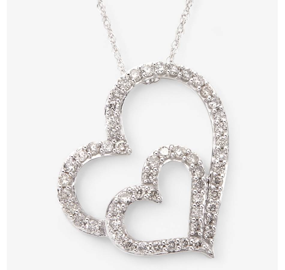 10K White Gold 0.50ctw Diamond Double Heart Pendant with Chain