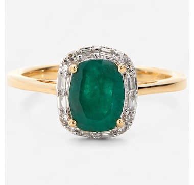 Gem Creations 14K Yellow Gold 1.12ctw Cushion Emerald & Diamond Ring
