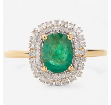 Gem Creations 14K Yellow Gold 1.20ctw Oval Emerald & Diamond Ring