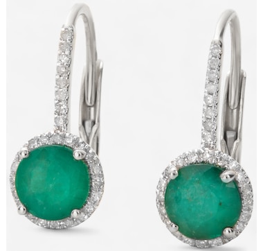 Gem Creations 14K Gold 1.64ctw Round Emerald & Diamond Leverback Earrings