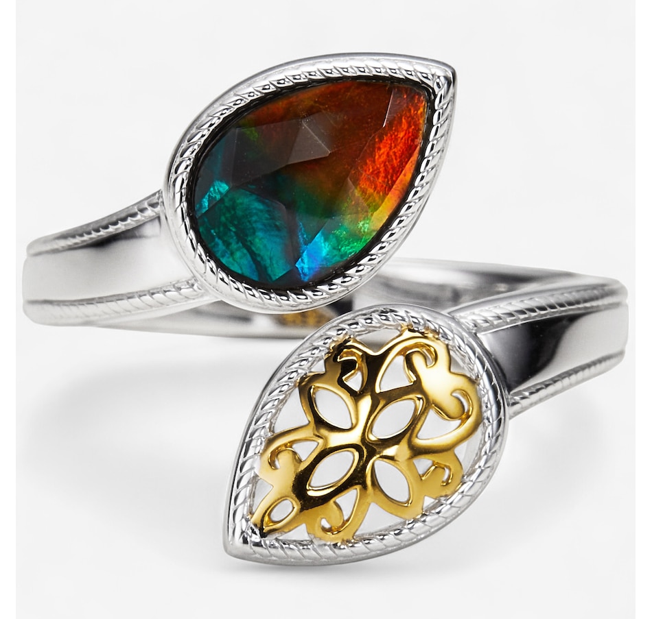 Canadian Ammolite Gems Sterling Silver Ammolite Bypass Ring With Rope Filigree Detail
