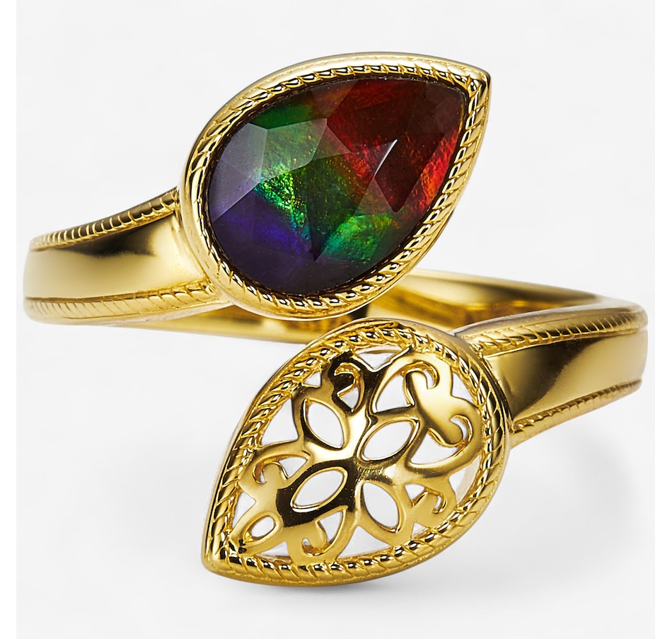 Canadian Ammolite Gems Sterling Silver Ammolite Bypass Ring With Rope Filigree Detail
