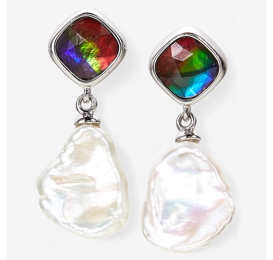 Canadian Ammolite Gems Sterling Silver Cushion Ammolite Pearl Earrings